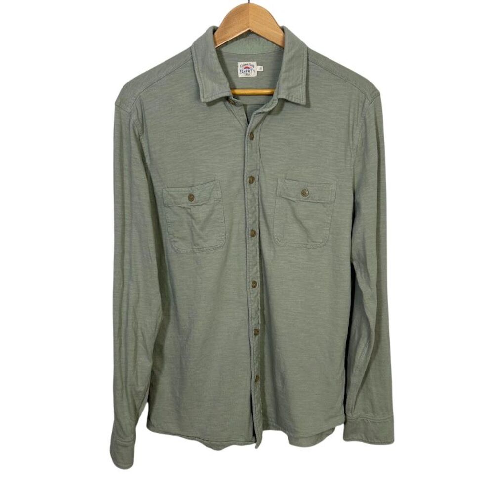 Faherty Knit Seasons Button Up Shirt Men’s M/L Long Sleeve Organic Cotton Green